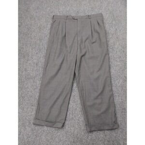 HICKEY FREEMAN Dress Pants Mens 34x27 Gray Pleated‎ Cuffed Trousers Suit